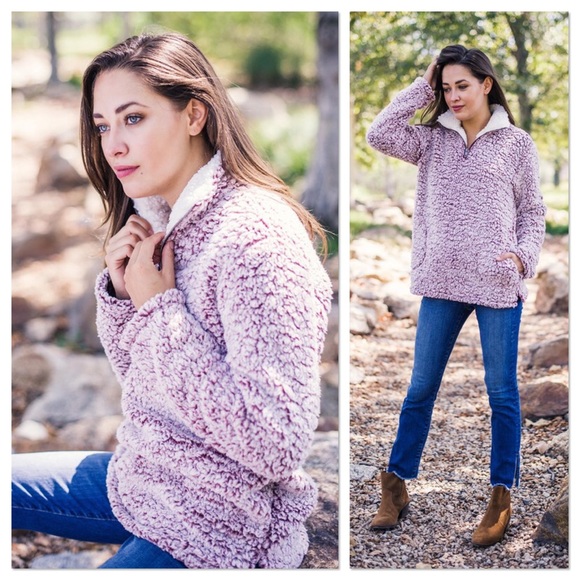 Wine Faux Sherpa Pullover - Picture 7 of 8